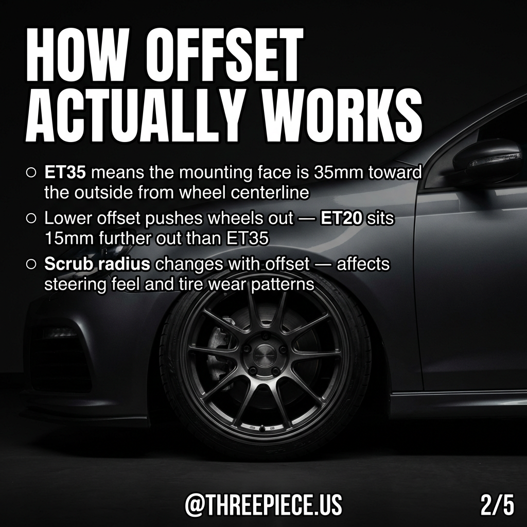Comparison of ET35 vs ET20 wheel offset showing outward wheel positioning