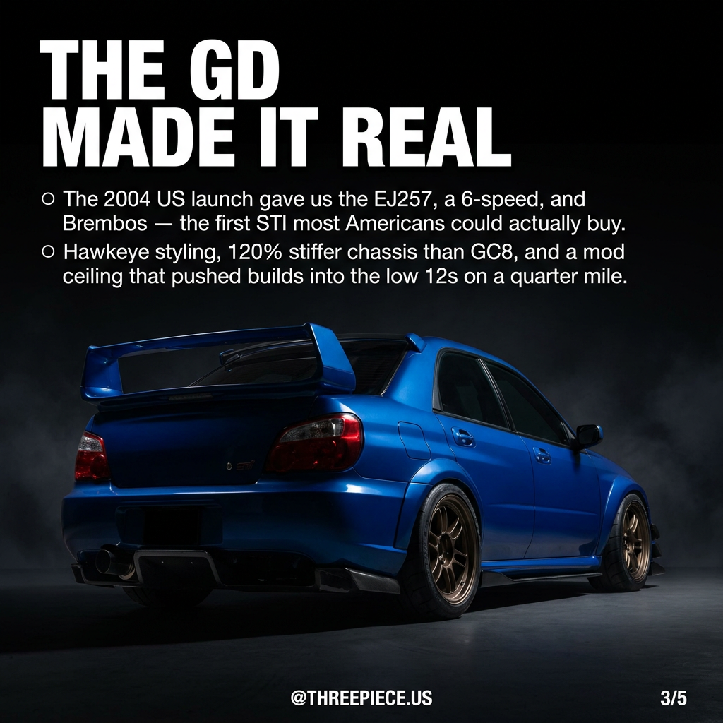 Subaru WRX STI GD Hawkeye generation with aftermarket wheels