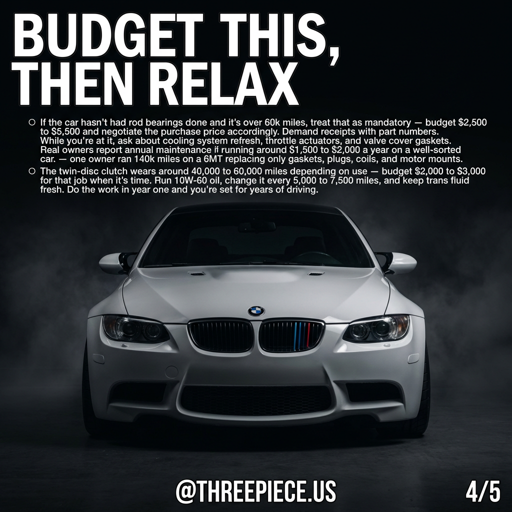 E92 M3 maintenance budget breakdown with rod bearing and clutch costs