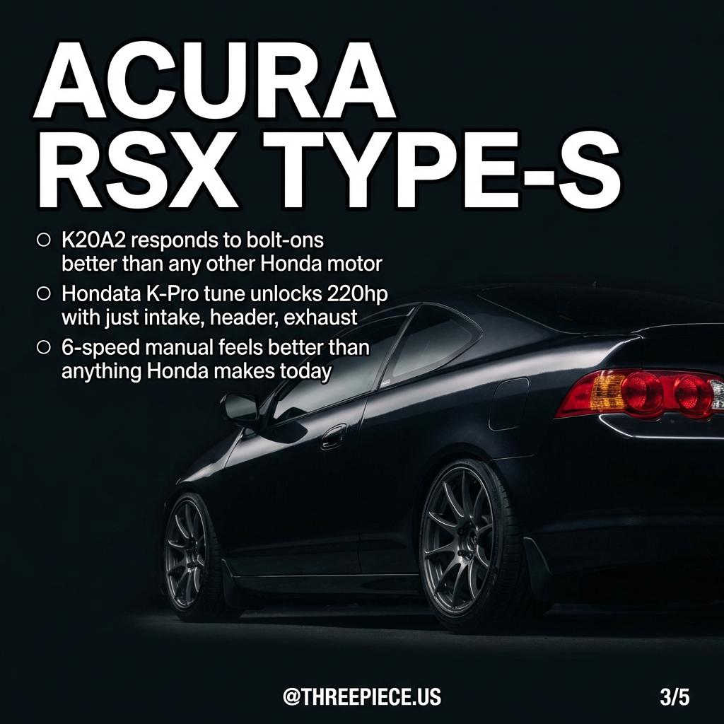 Acura RSX Type-S K20A2 engine with performance modifications and aftermarket wheels
