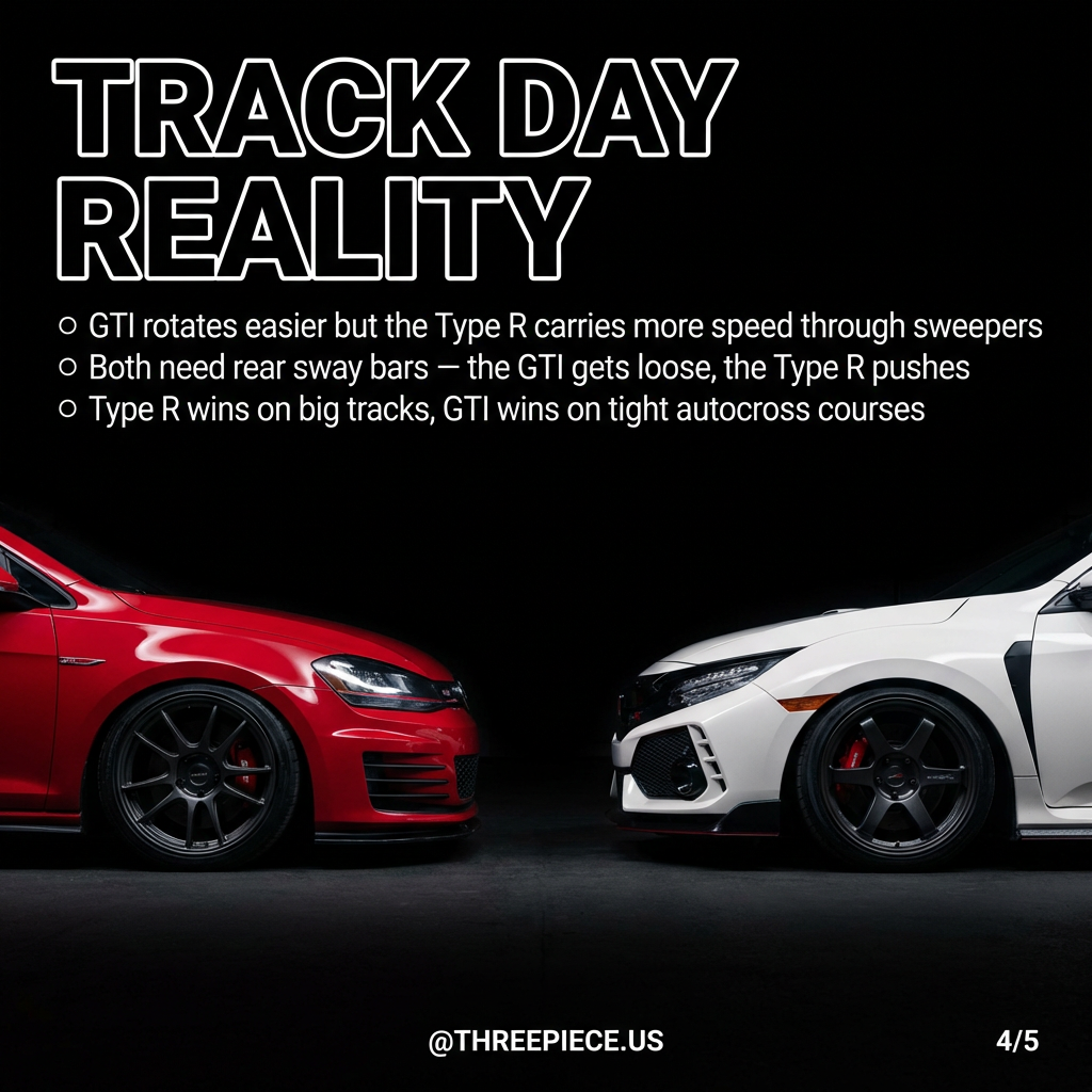 GTI and Type R lap time comparison on track with suspension modifications