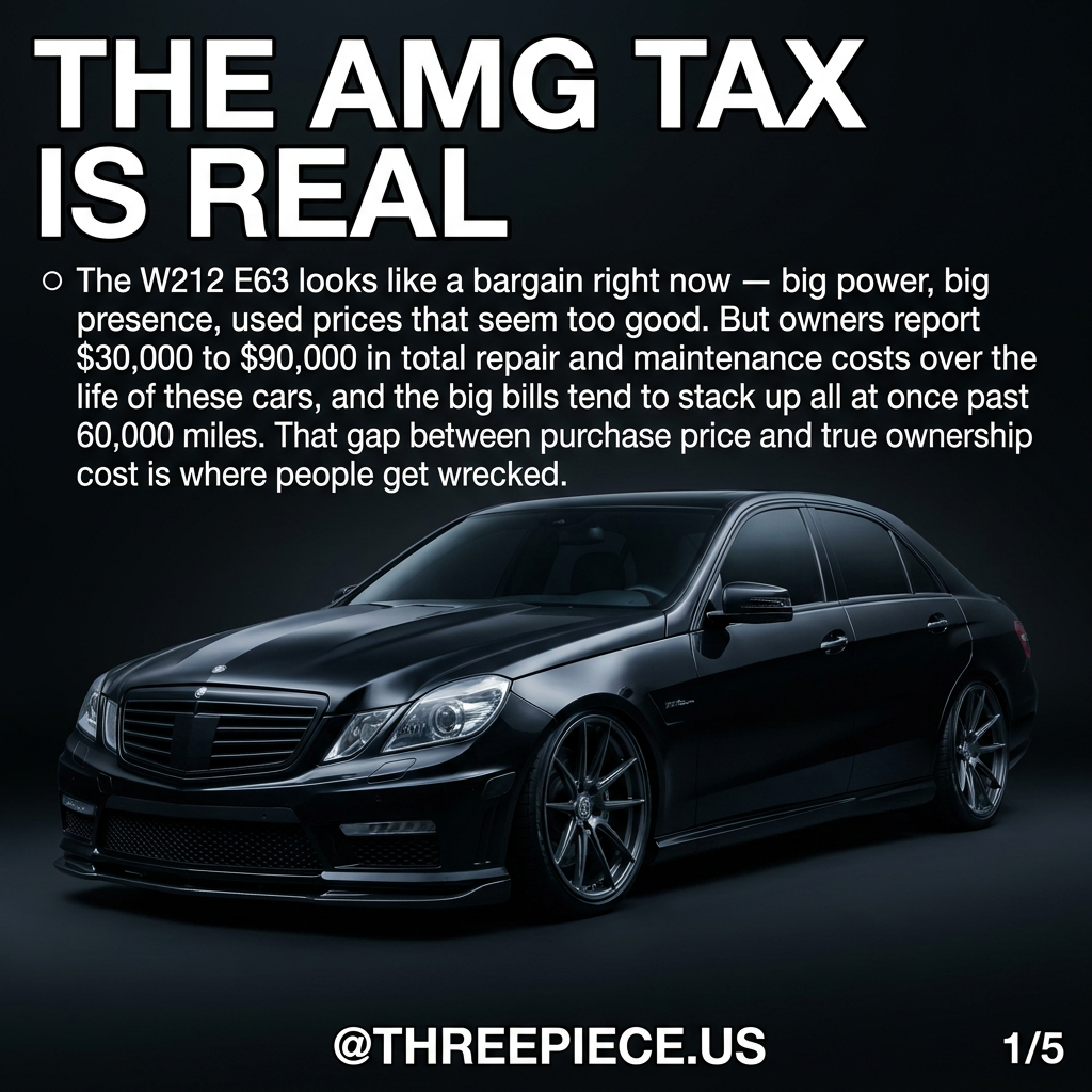 Mercedes W212 E63 AMG front three-quarter view showing aggressive AMG styling