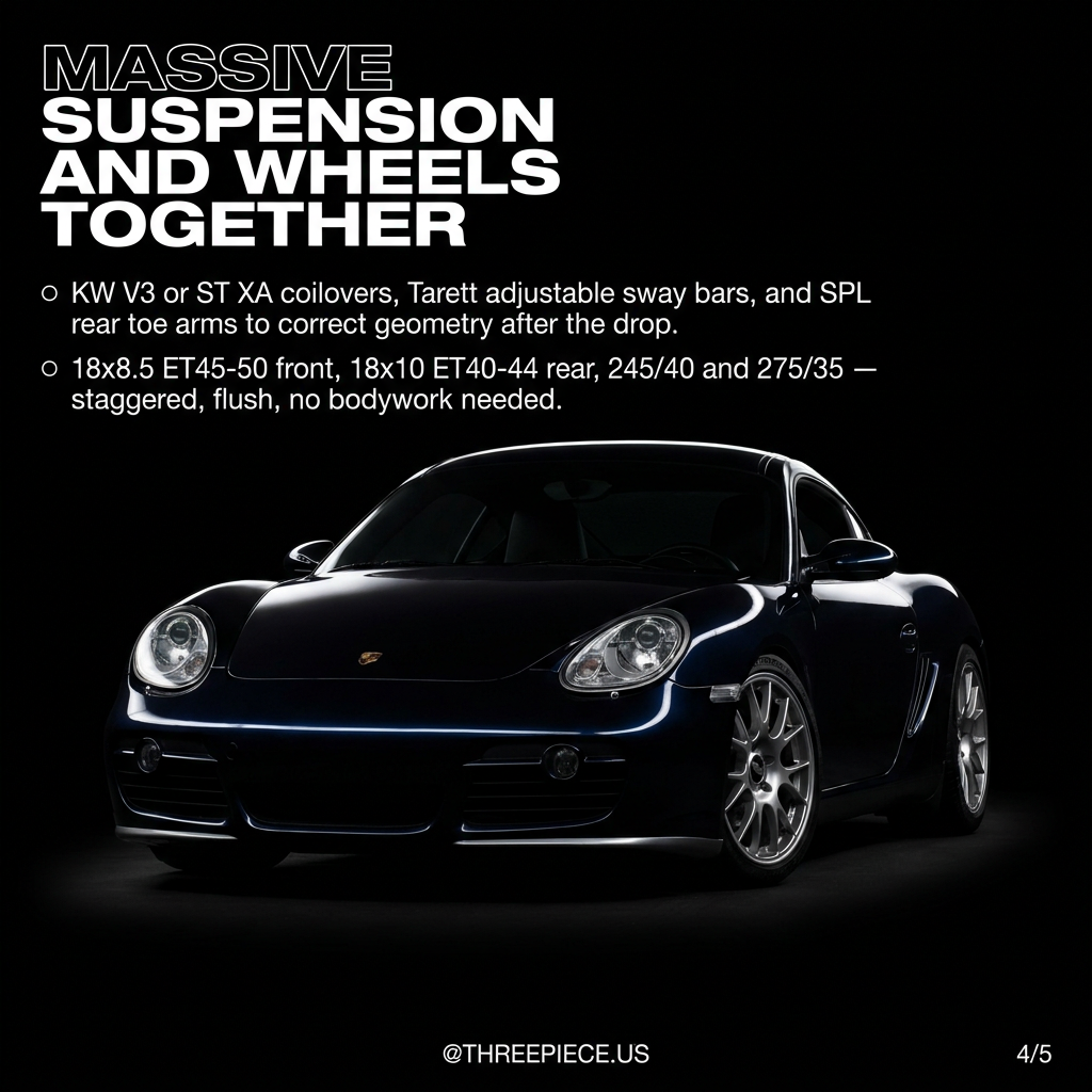 987 Cayman S wheel fitment with staggered 18-inch three-piece wheels