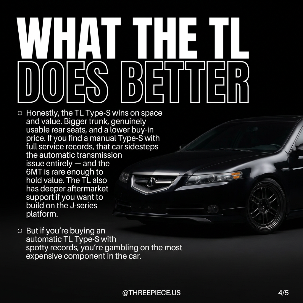 Acura TL Type-S manual transmission 6MT interior showing rear seat space advantage