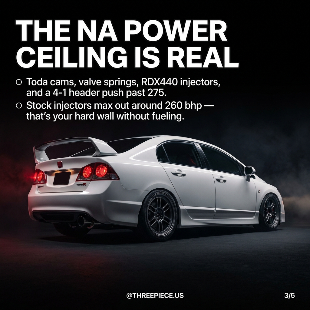 Honda Civic Type R FD2 with 18x8.5 +52 square wheel fitment on 225/40R18 tires
