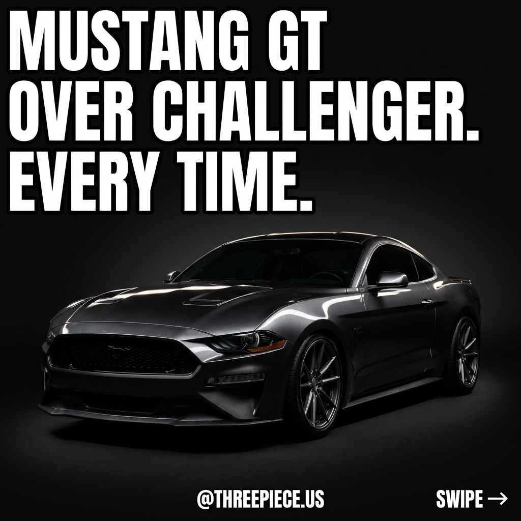 Ford Mustang GT vs Dodge Challenger comparison front three-quarter view