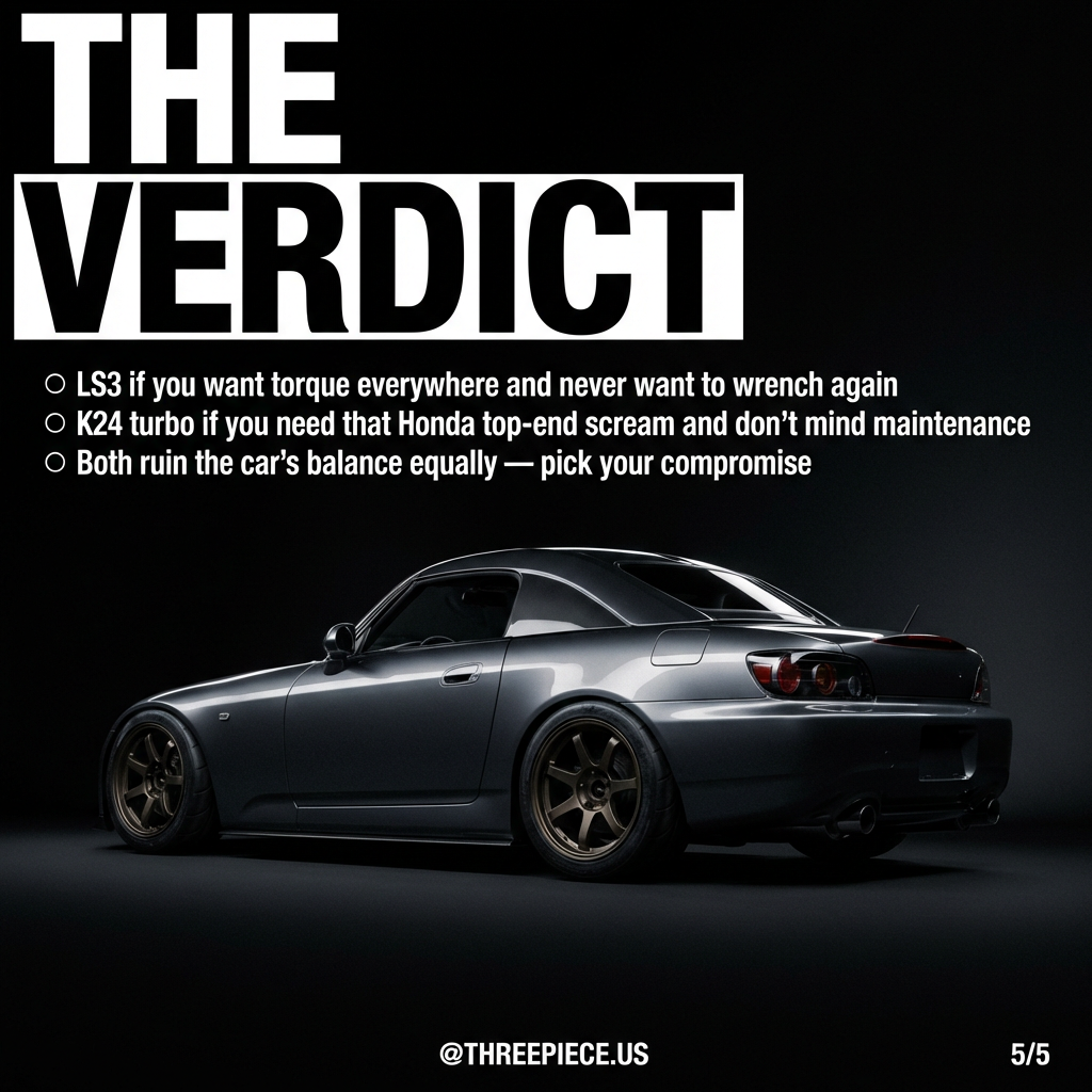 S2000 with both LS3 and K24 turbo engine options side by side