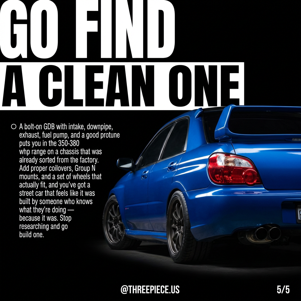 Finished 2004-2007 Subaru STI GDB build with aftermarket wheels and coilovers