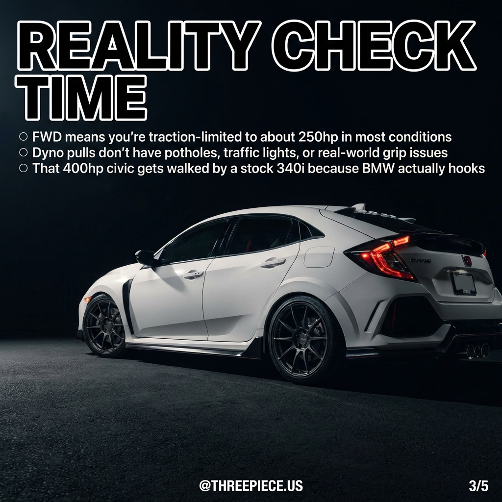 Honda Civic spinning wheels through third gear on street