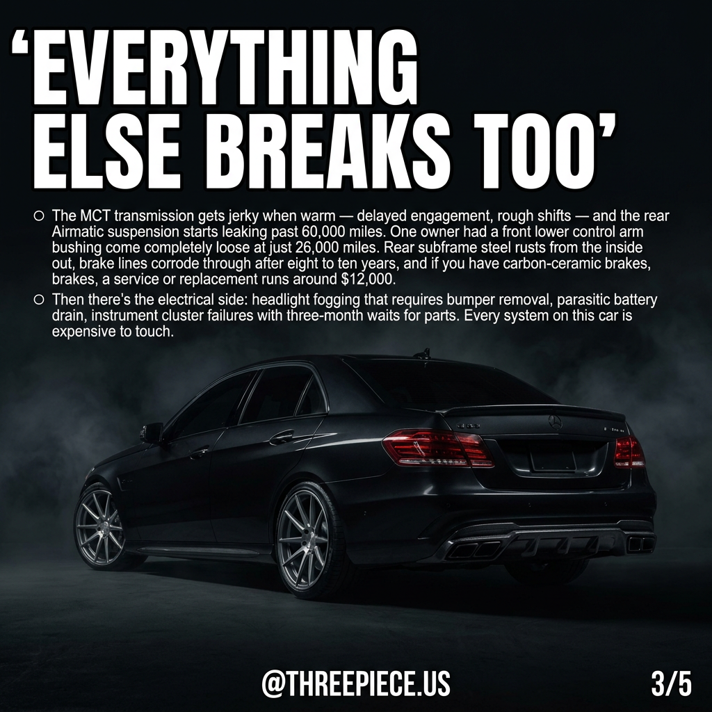 W212 E63 AMG rear view highlighting wide rear stance and quad exhaust tips