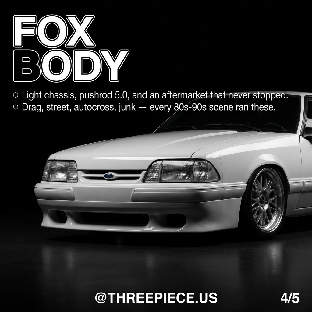 Fox body Ford Mustang 5.0 on aftermarket 17-inch wheels