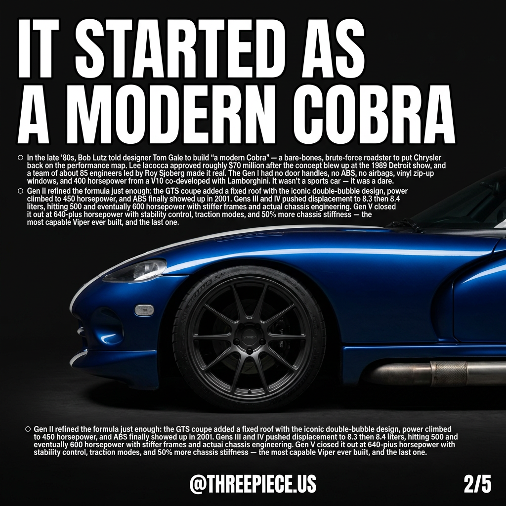 Original Dodge Viper RT/10 roadster with side-exit exhaust and V10 engine