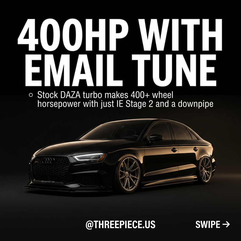 8V Audi RS3 with aftermarket wheels and performance modifications