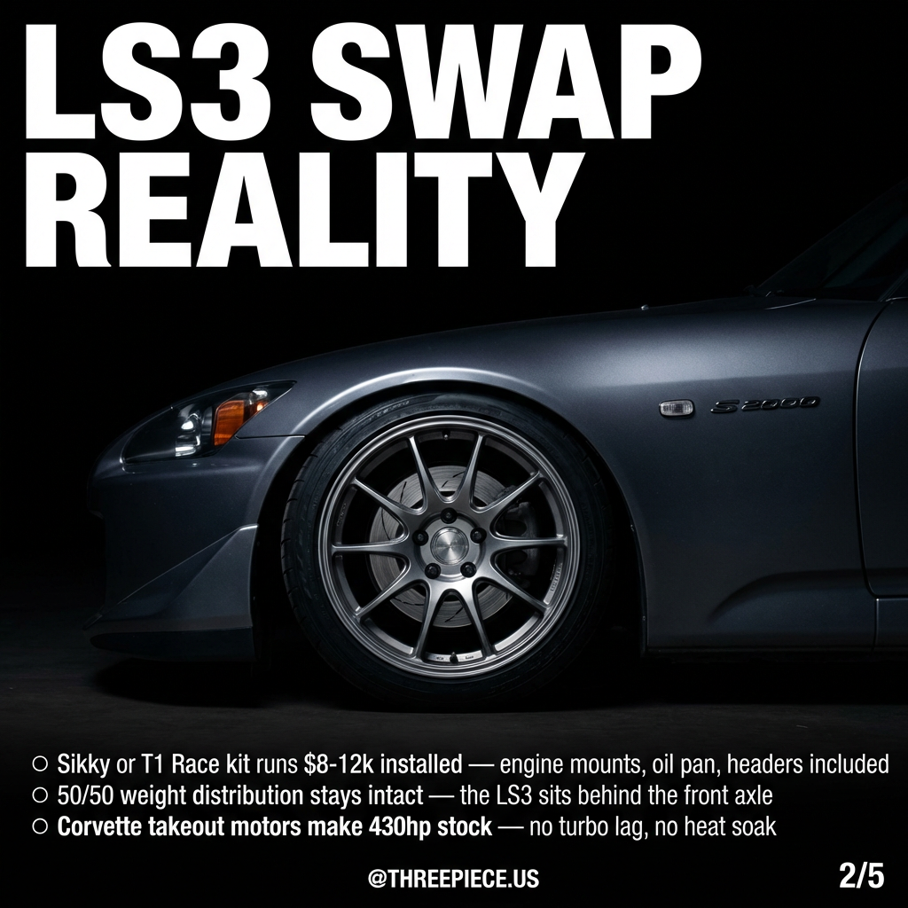 LS3 engine mounted in S2000 chassis showing weight distribution