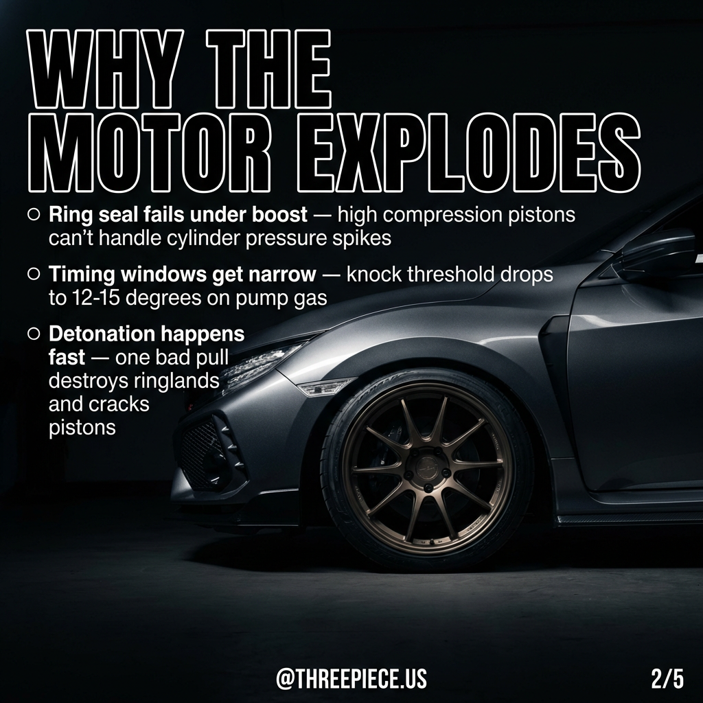 K24 piston showing cracked ringlands from detonation damage