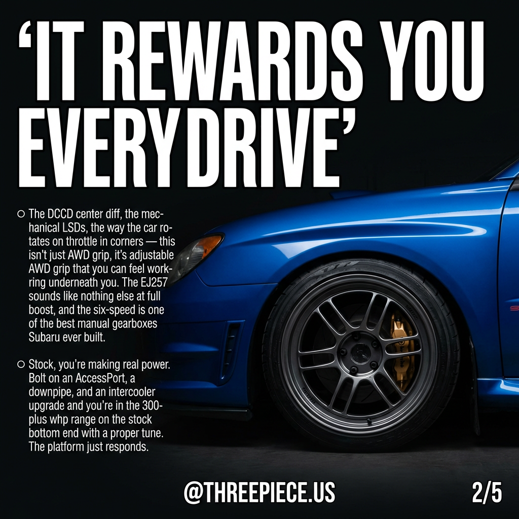 Subaru GD STI interior showing DCCD center differential controller and six-speed manual shifter