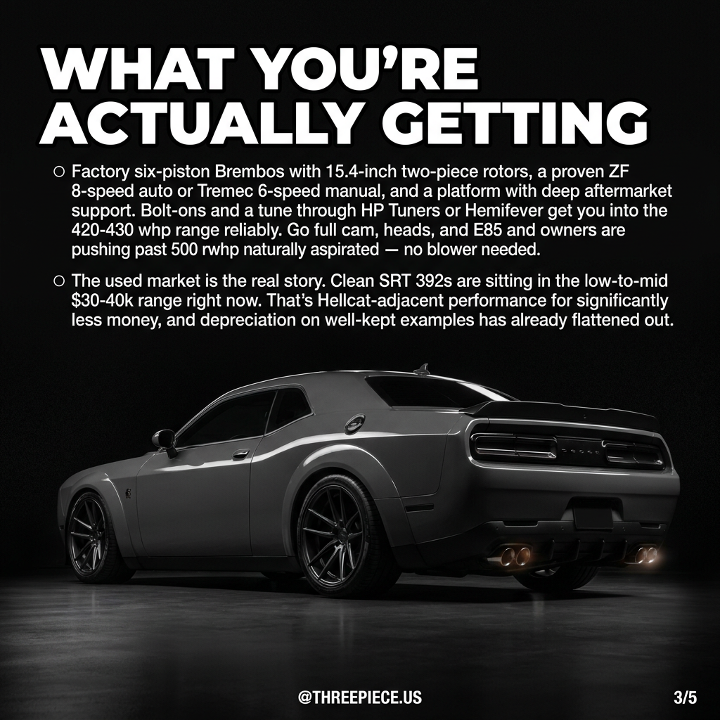 Dodge Challenger SRT 392 interior showing manual transmission and SRT gauges