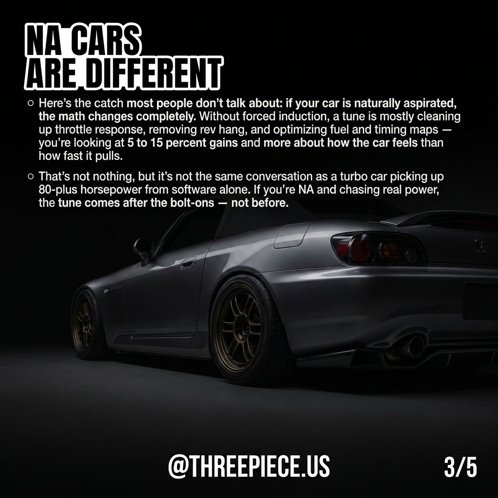 Naturally aspirated vs turbocharged ECU tune comparison showing different gain levels