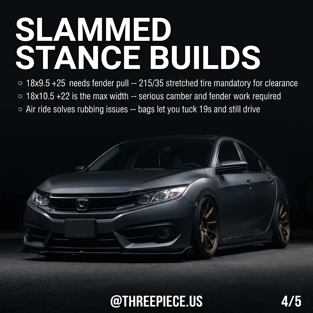 Slammed Honda Civic with aggressive wheel fitment and stretched tires