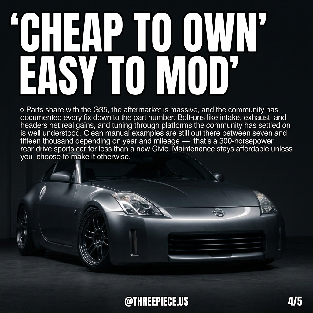 Nissan 350Z Z33 engine bay and interior showing manual transmission shifter