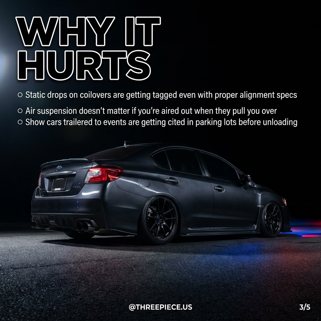 Lowered cars on coilovers getting impounded despite legal specifications