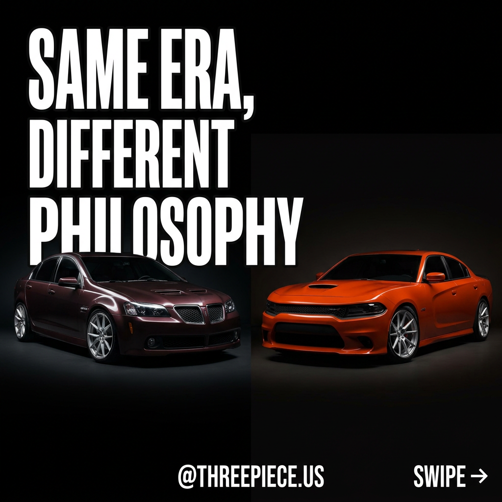 Pontiac G8 GT vs Dodge Charger RT side-by-side comparison graphic