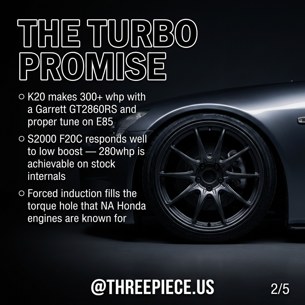 Garrett GT2860RS turbo kit installation showing power gains and E85 tuning requirements