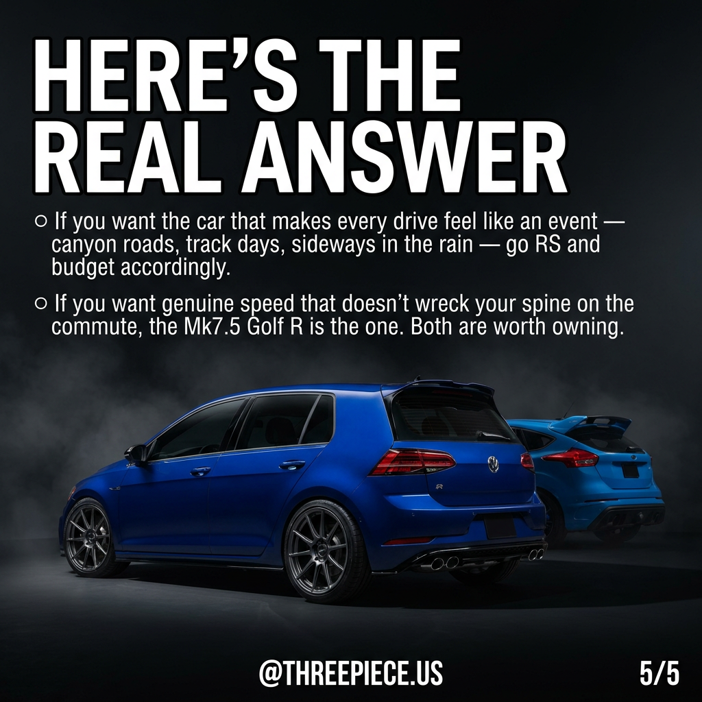 Focus RS and Golf R with aftermarket coilovers and wheel upgrades