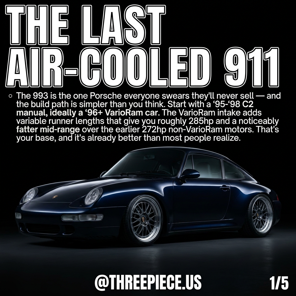 Porsche 993 Carrera build guide with aftermarket wheels and lowered suspension