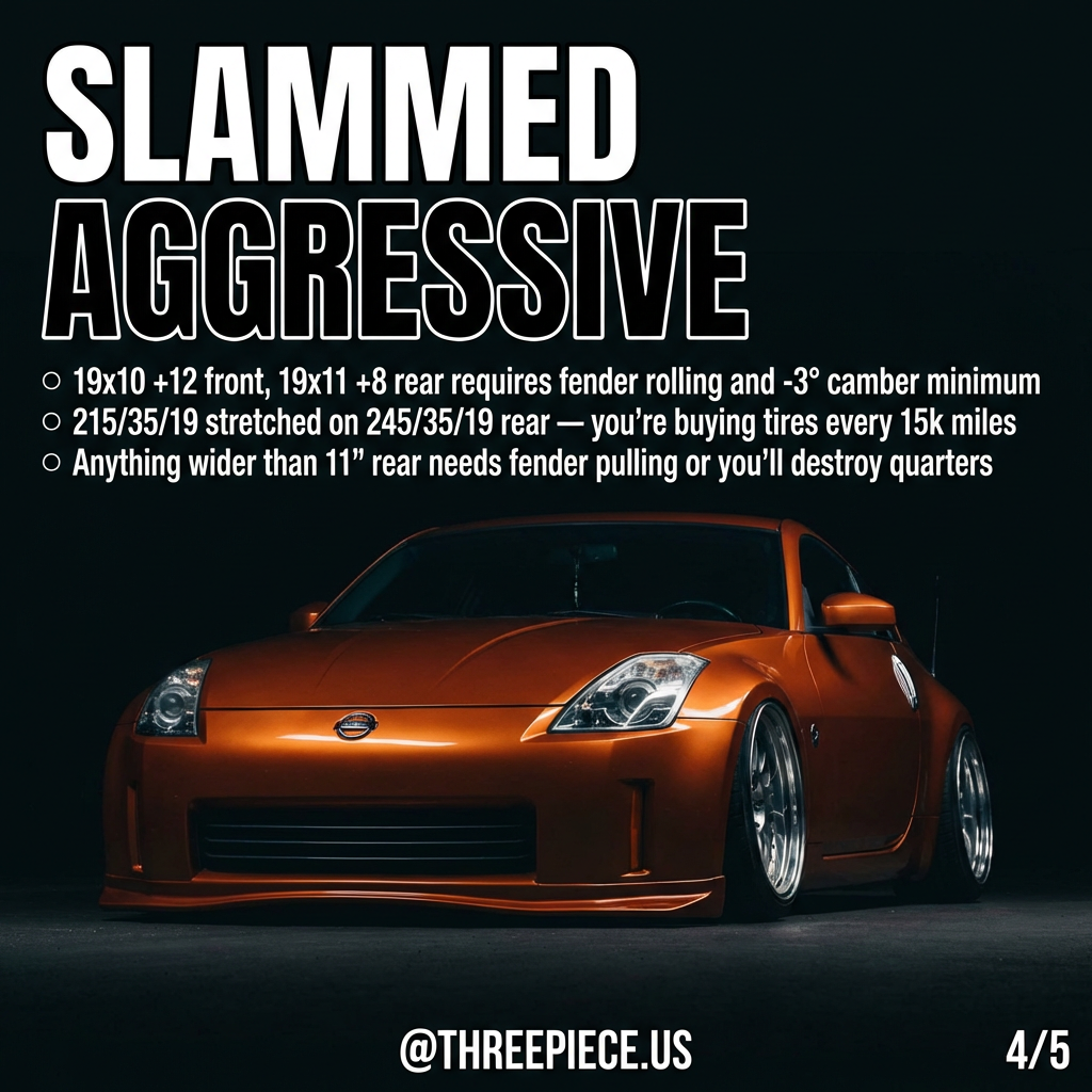 Nissan 350Z aggressive stance wheel fitment slammed