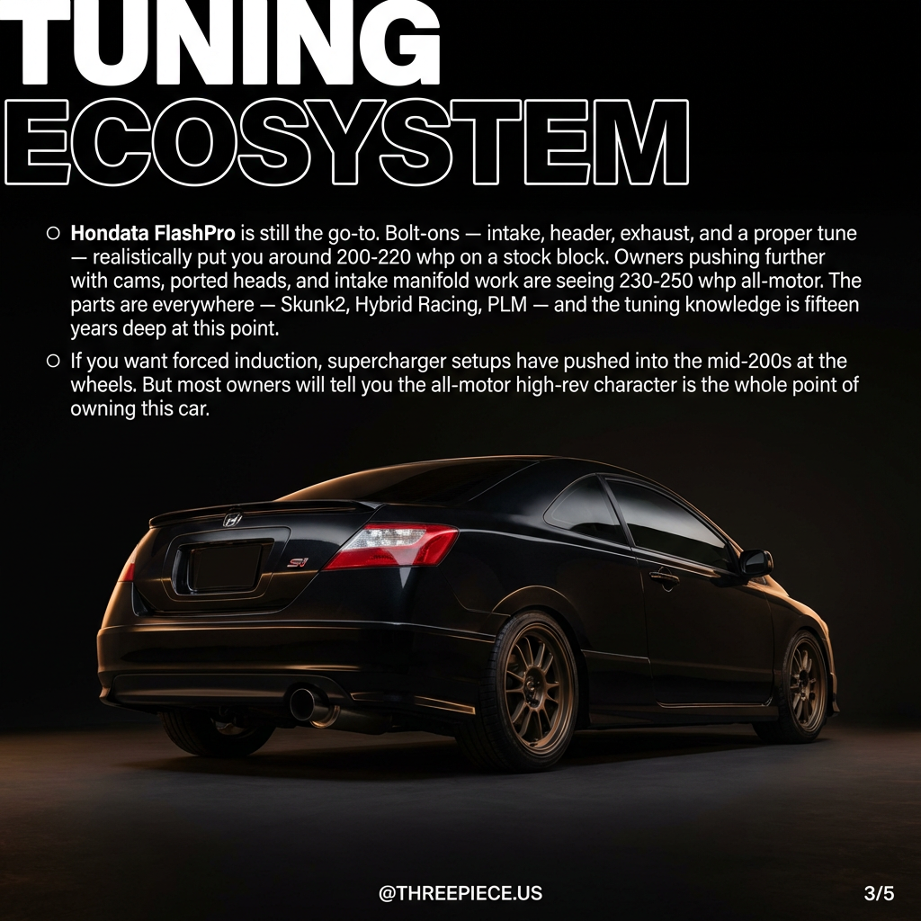 Honda Civic Si FG2 engine bay showing K20Z3 with aftermarket intake and valve cover