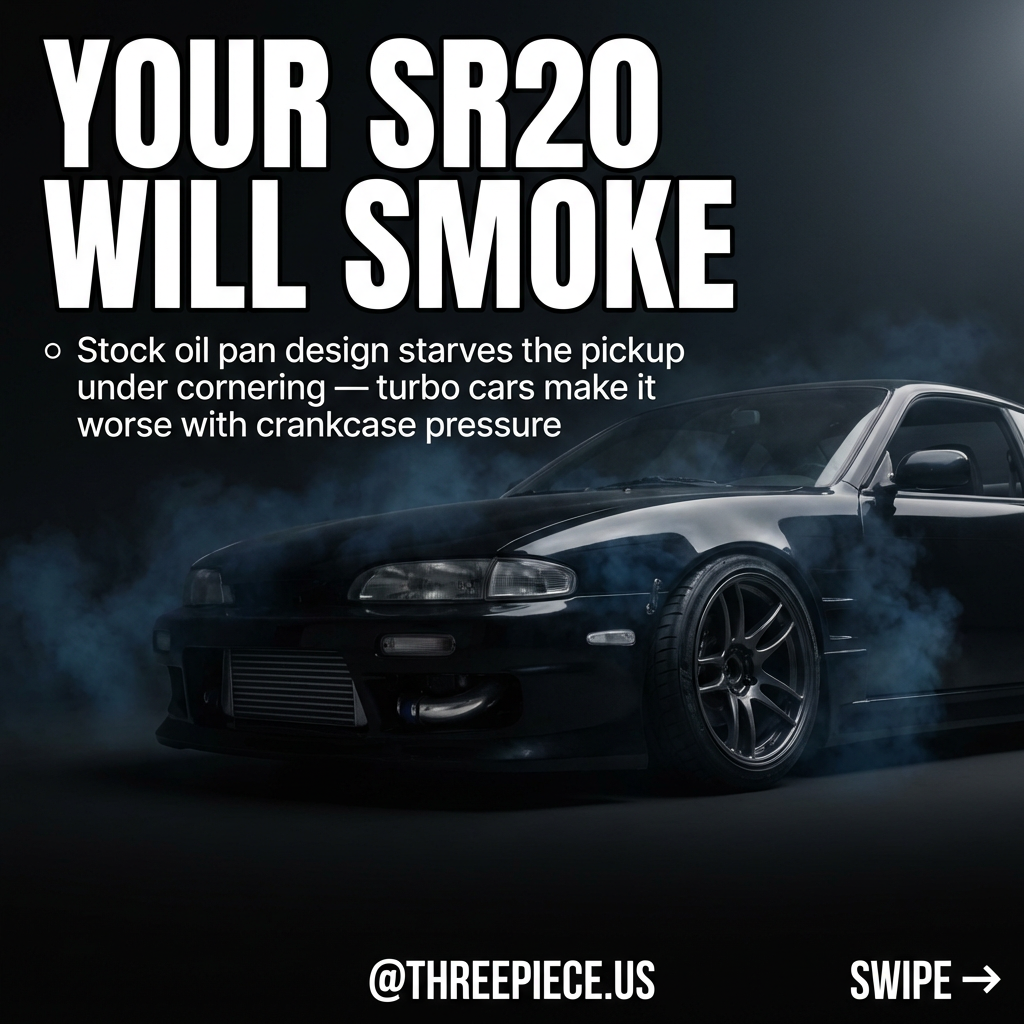 SR20DET engine bay showing oil control modifications