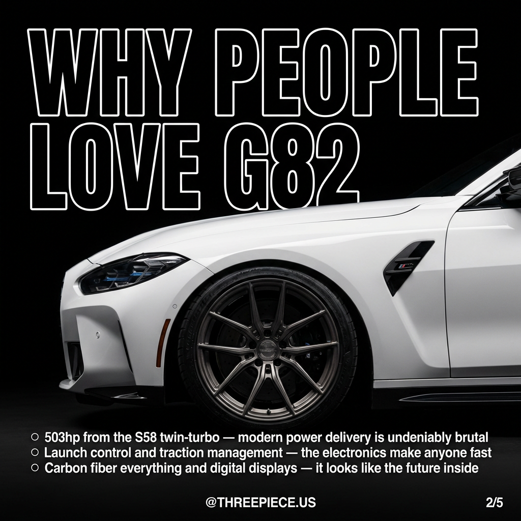 BMW G82 M4 interior showing modern digital displays and carbon fiber