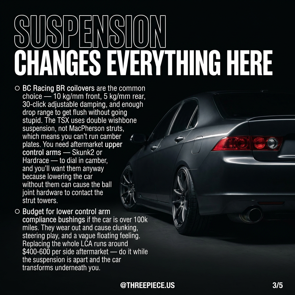 Acura TSX CL9 on coilovers with lowered suspension and aftermarket wheels