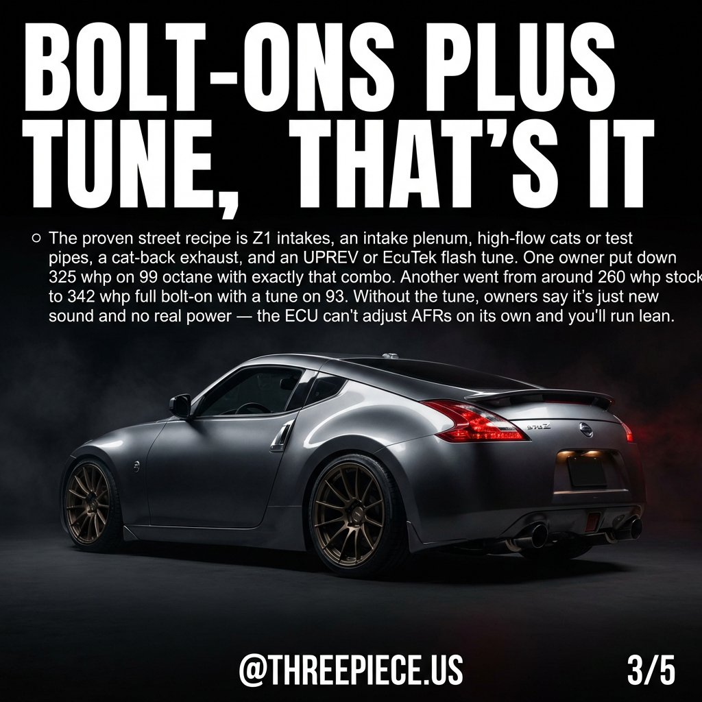 370Z VQ37VHR bolt-on mod list showing intake plenum exhaust and tune