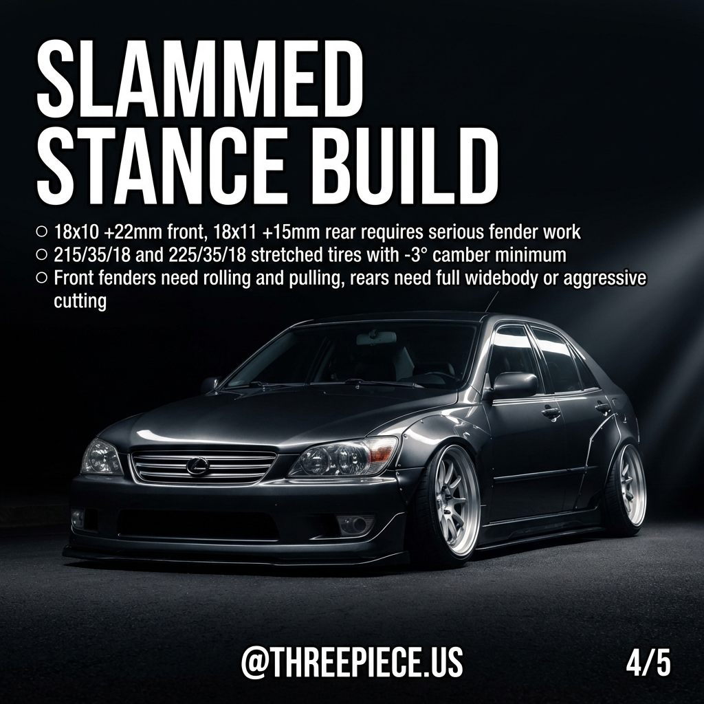 Slammed stance Lexus IS300 with aggressive wheel fitment
