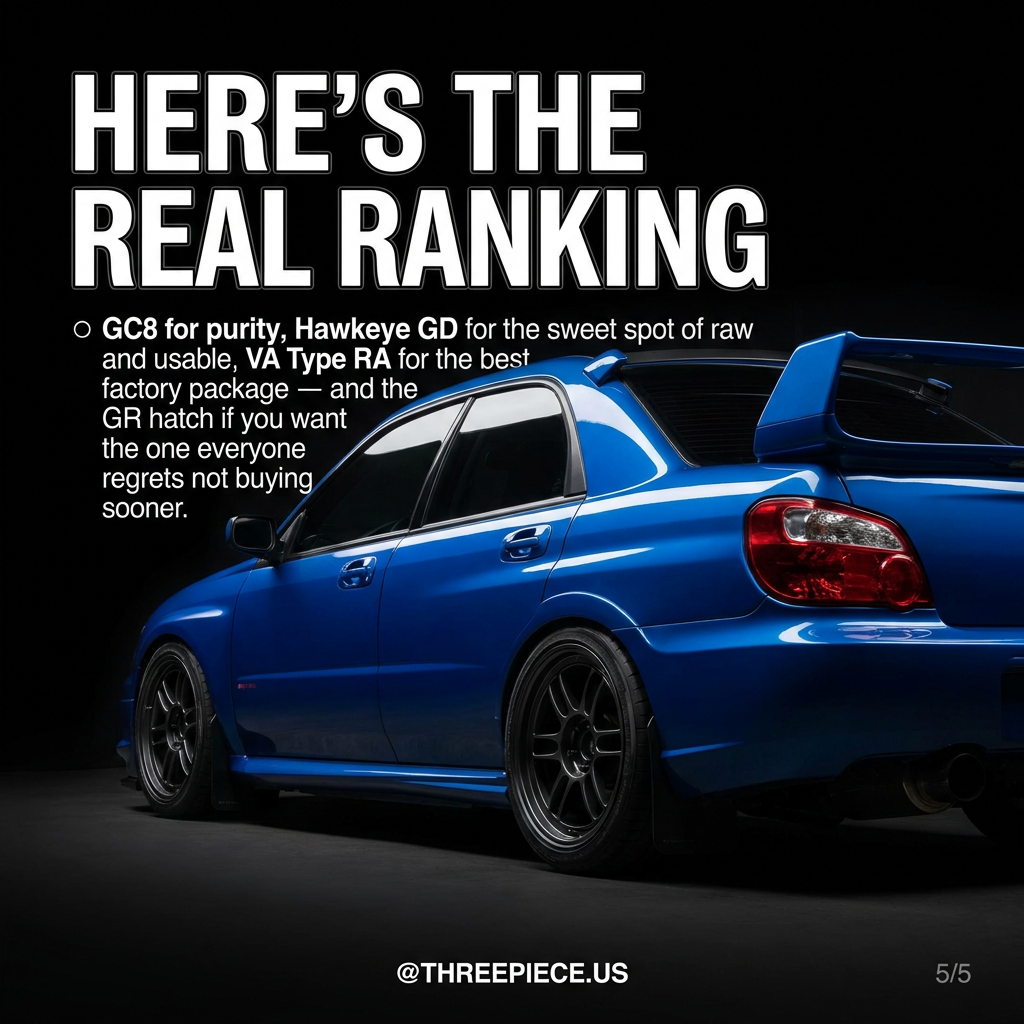 Subaru WRX STI all generations ranked GC8 GD GR VA