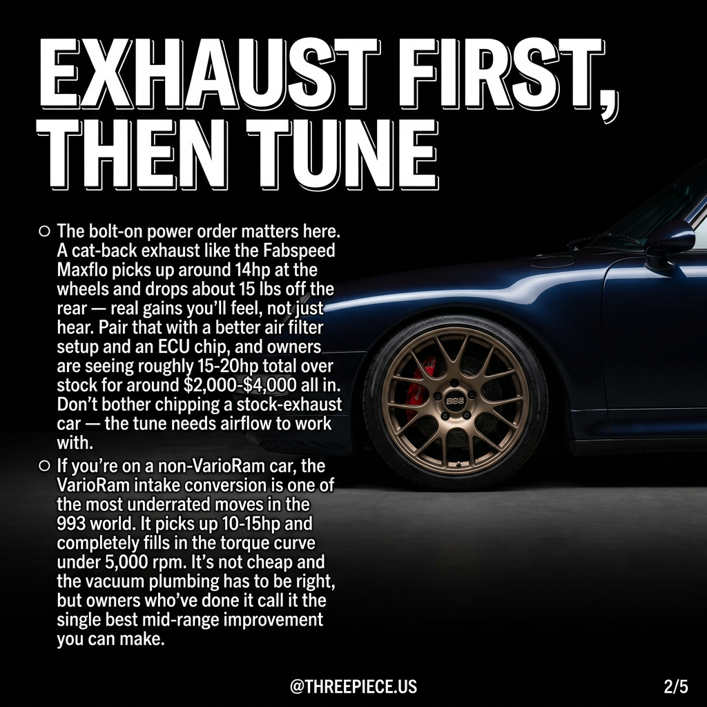 Porsche 993 flat-six engine bay showing VarioRam intake system