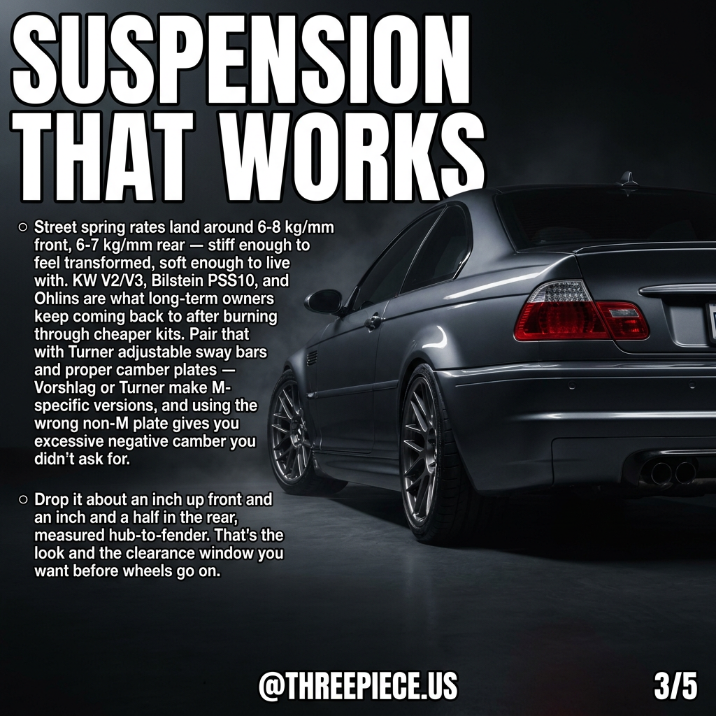 BMW E46 M3 suspension setup coilovers adjustable sway bars camber plates