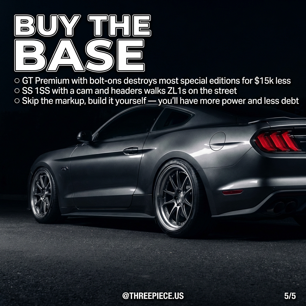 Base model Mustang GT and Camaro SS with performance modifications