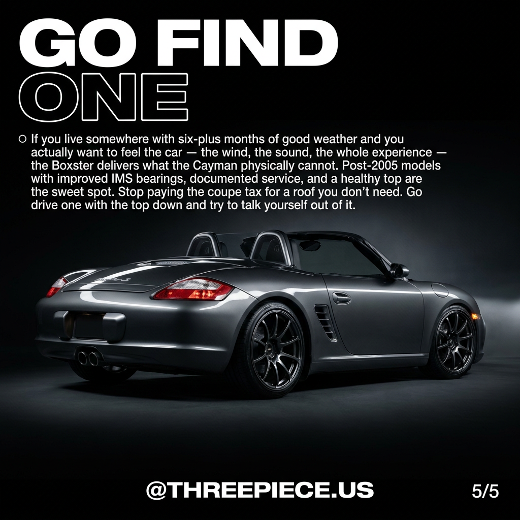 Porsche 987 Boxster S on aftermarket three-piece wheels with staggered fitment
