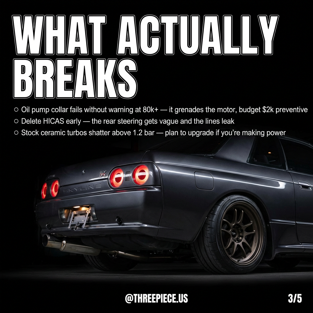 R32 GT-R common failure points including oil pump collar and HICAS system
