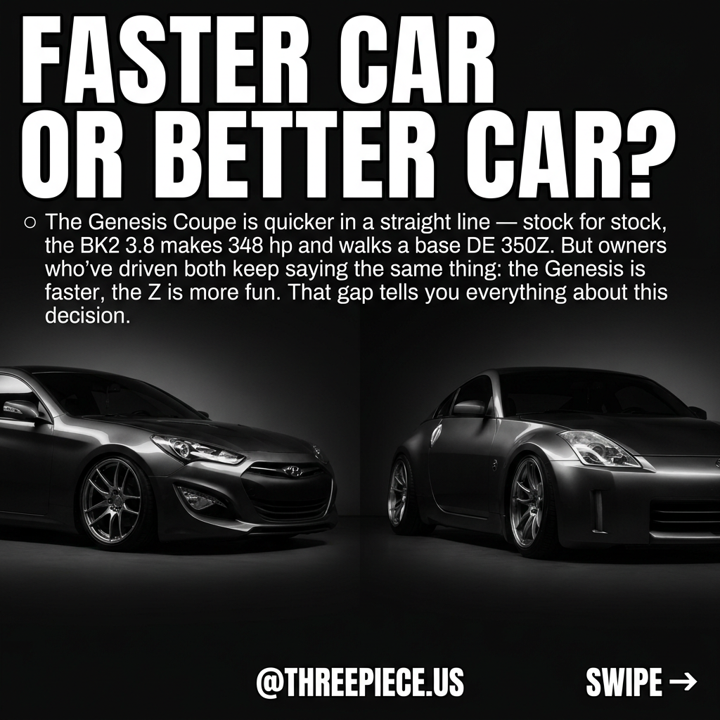 Hyundai Genesis Coupe vs Nissan 350Z comparison with aftermarket wheels