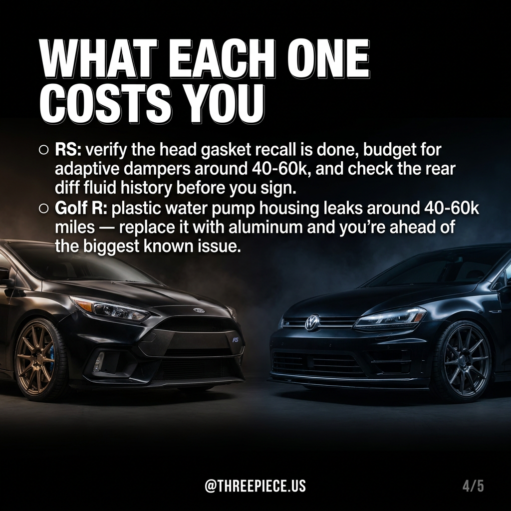 Focus RS and Golf R engine bay comparison showing EcoBoost and EA888 platforms