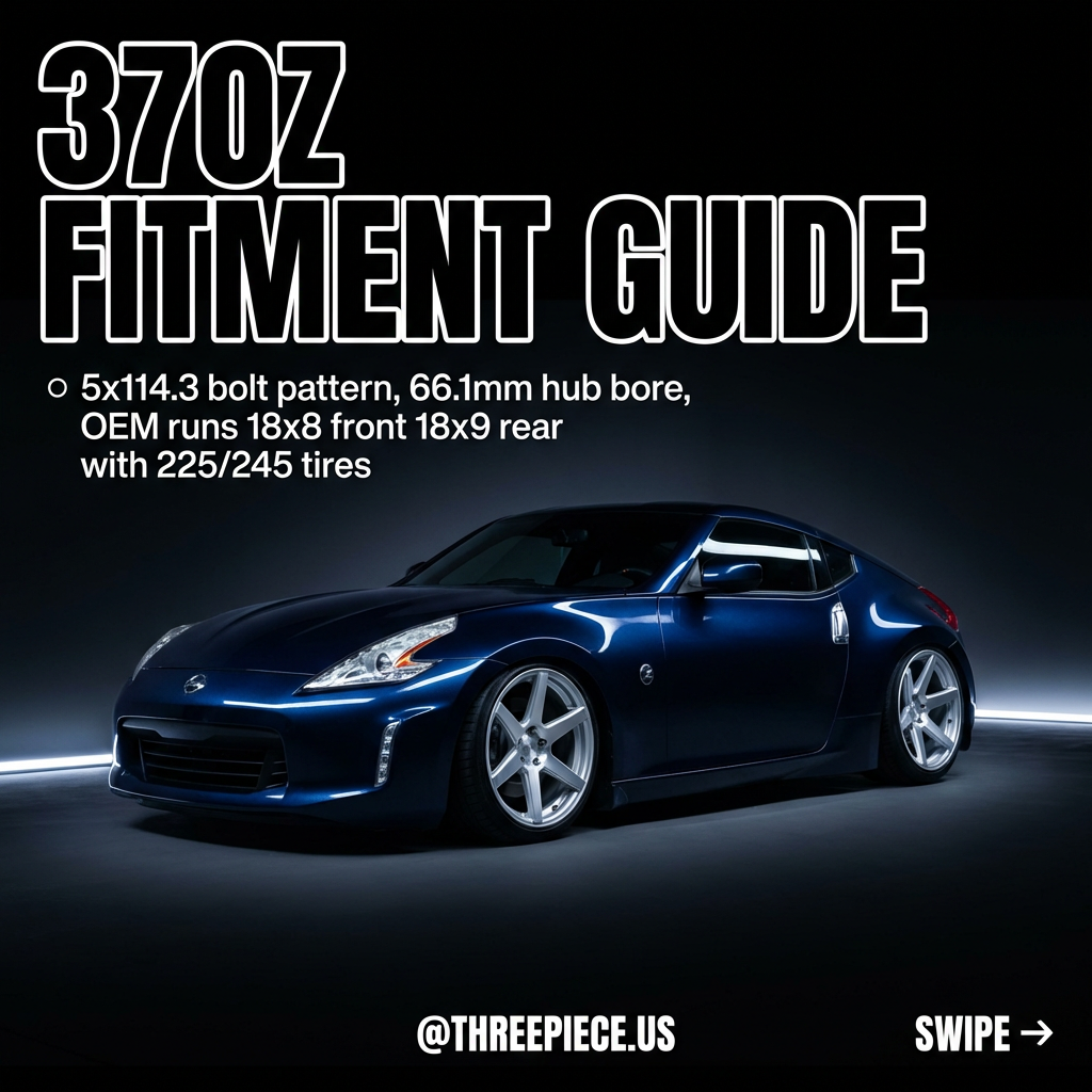 Nissan 370Z wheel fitment guide showing different setups