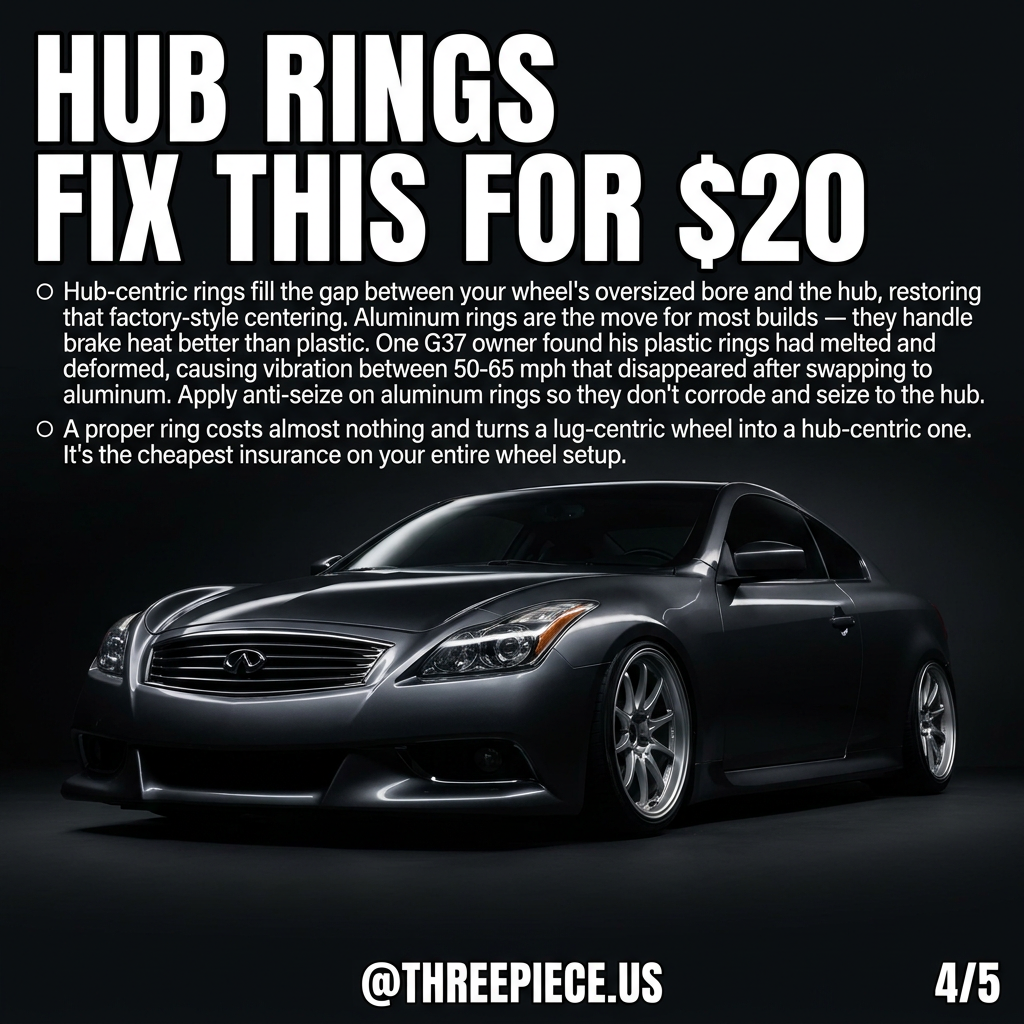 Aluminum hub-centric ring installed on vehicle hub to center aftermarket wheel