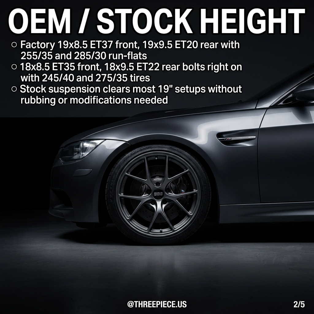BMW E92 M3 stock wheel fitment specifications diagram