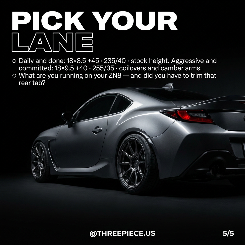 GR86 and BRZ wheel and tire fitment spec comparison daily versus aggressive