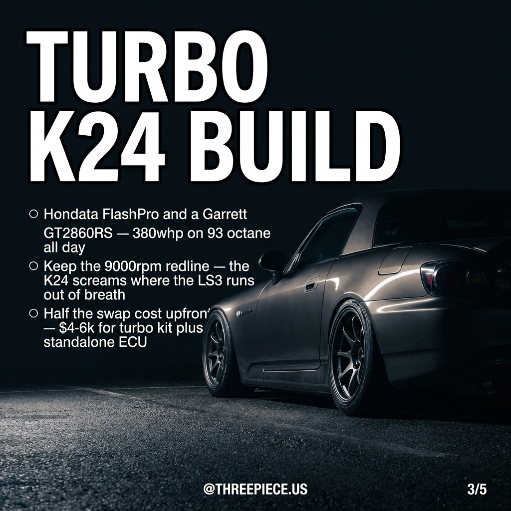 Turbo K24 engine with Garrett turbocharger in S2000 bay