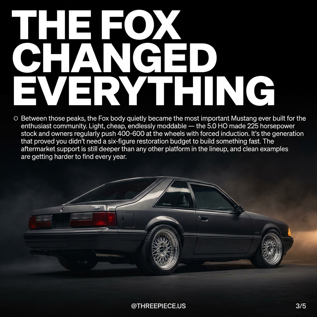 Fox body Ford Mustang 5.0 notchback representing the most moddable Mustang generation